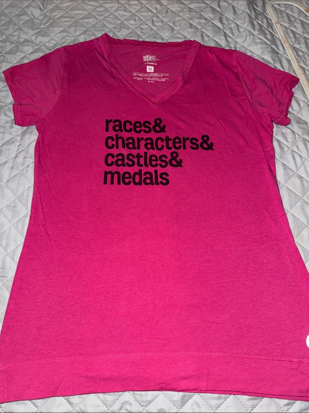 Raw Threads Disney Races Pink V-Neck Graphic Tee